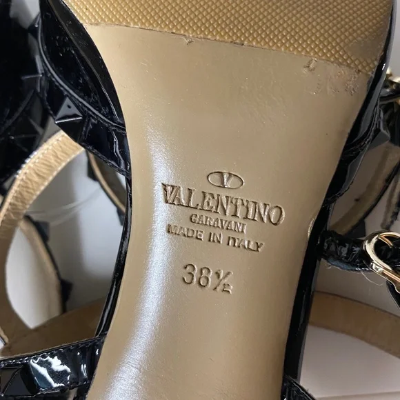 VALENTINO GARAVANI - Rockstud Caged 65 Black Patent Ankle Strap Pump - Picture 11 of 14